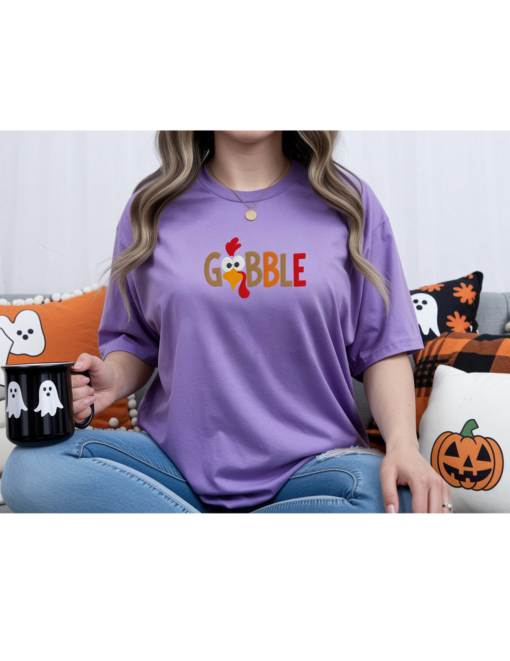 Gobble Turkey Embroidered Shirt | Funny Thanksgiving Gildan Tee | Custom Shirt Color