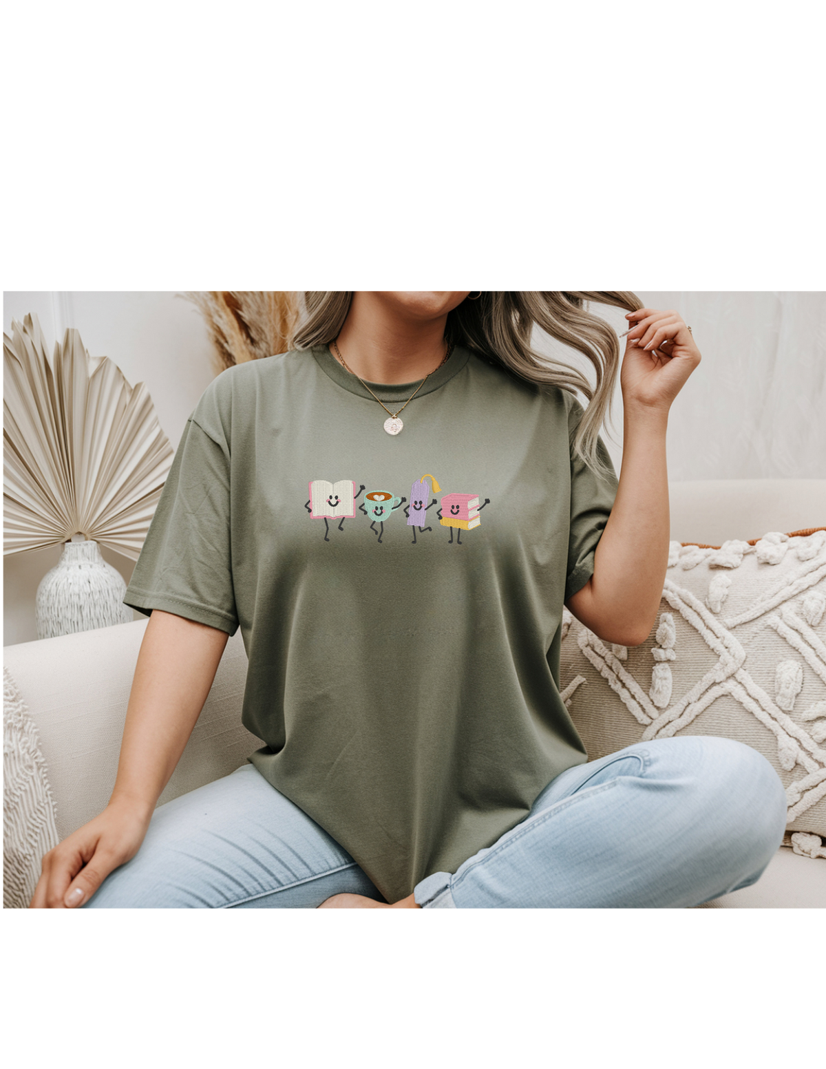 Book Besties Embroidered Shirt | Cute Reading Coffee Gildan Tee | Custom Shirt Color
