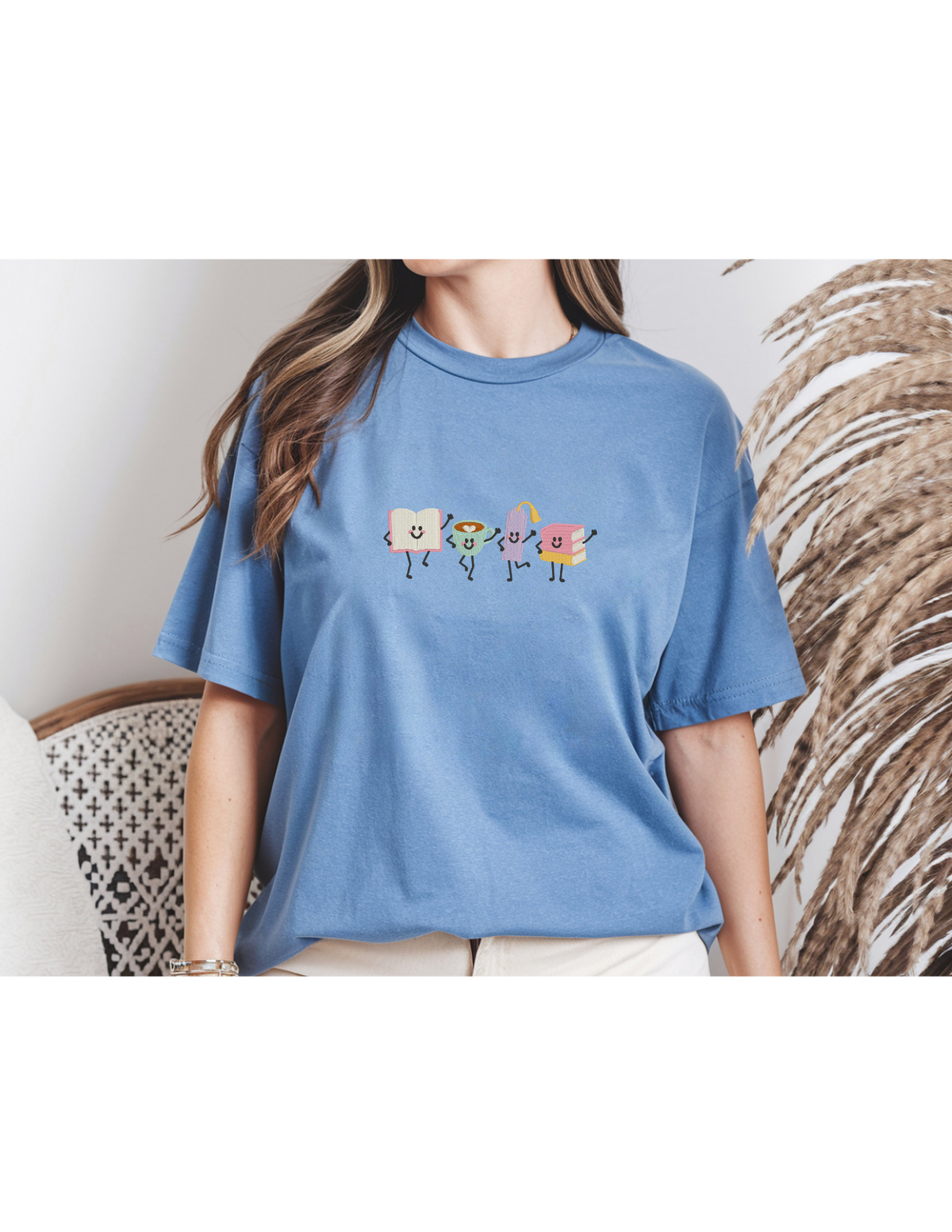 Book Besties Embroidered Shirt | Cute Reading Coffee Gildan Tee | Custom Shirt Color