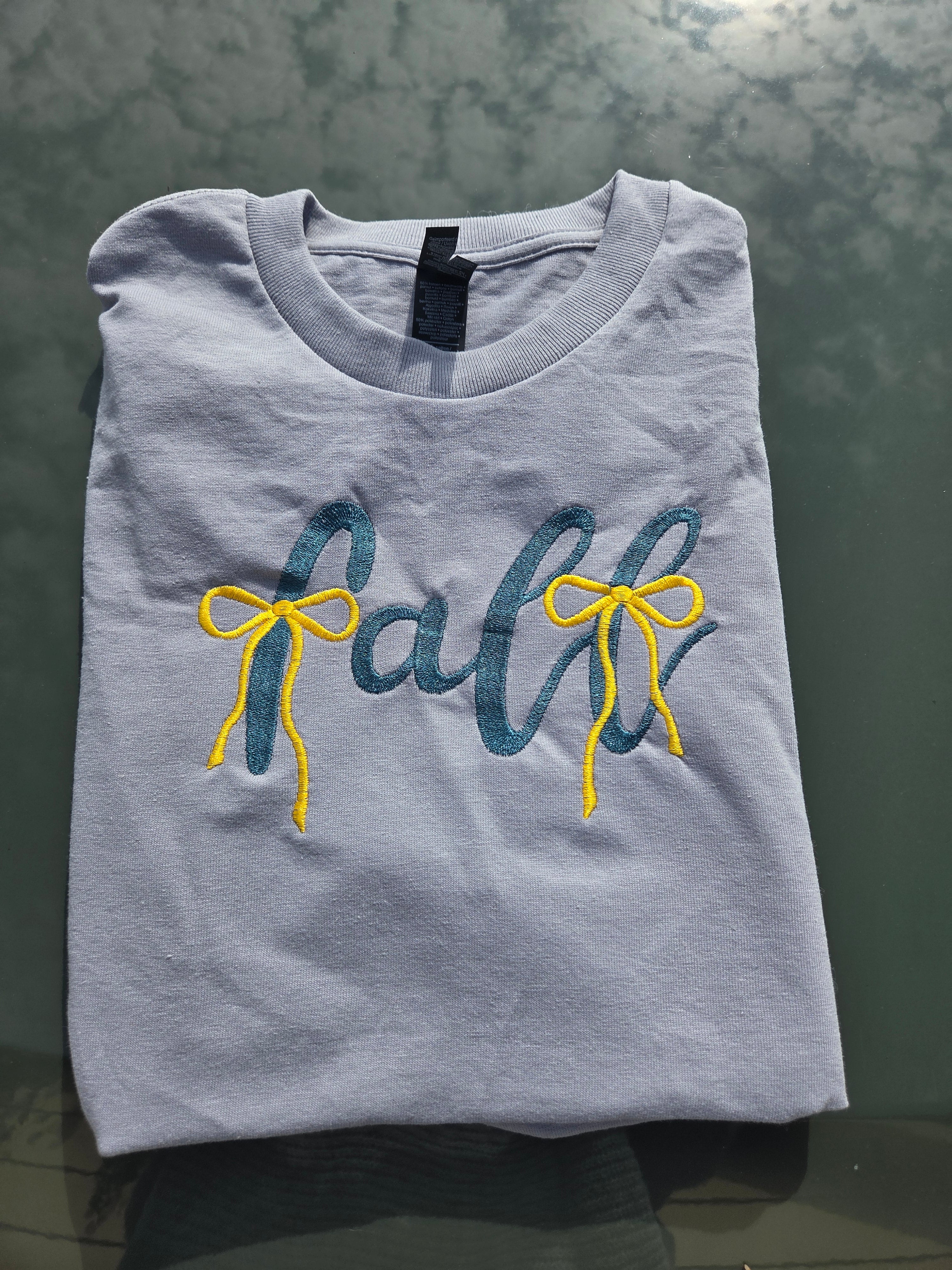 Fall Bow Embroidered T-Shirt Gildan