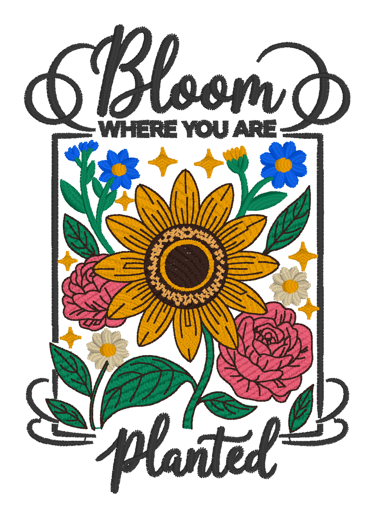 Bloom Where You Are Planted Embroidered Shirt | Floral Sunflower Gildan Tee | Custom Shirt Color