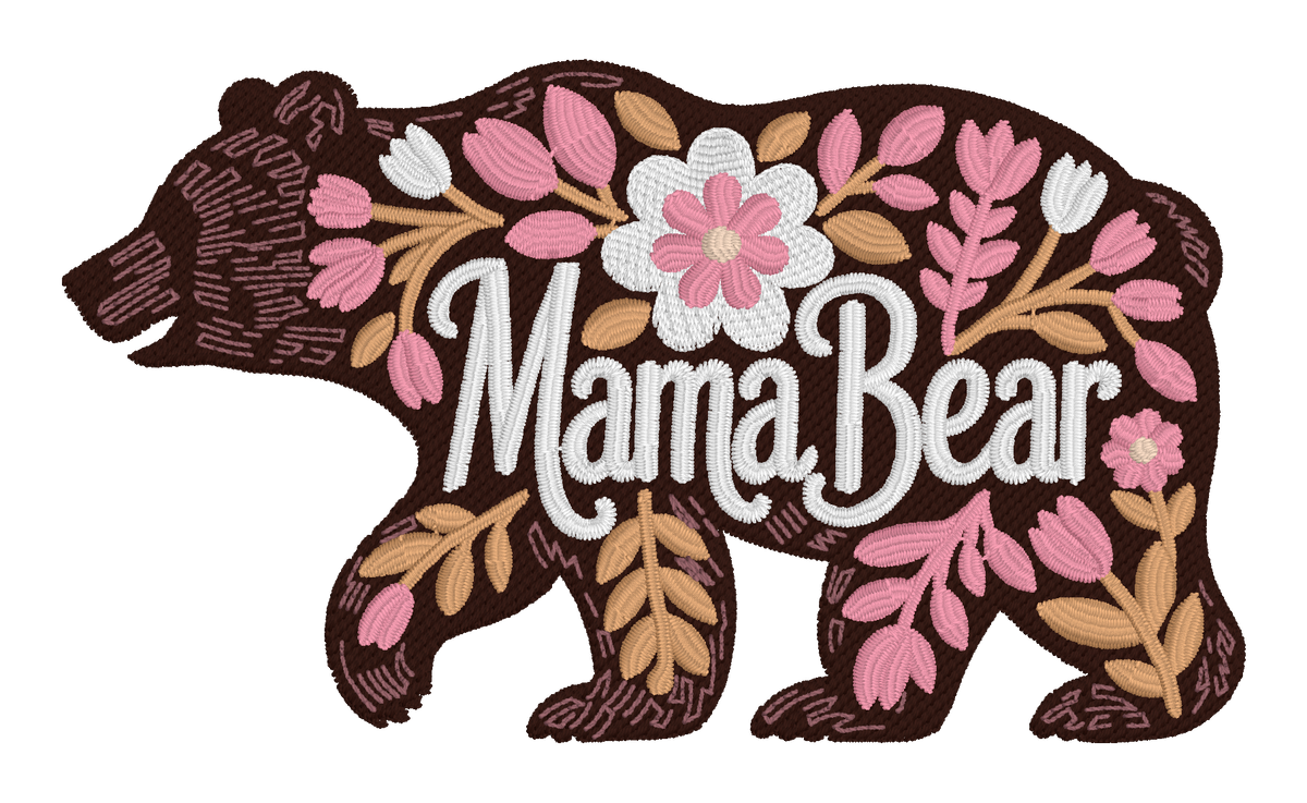 Mama Bear Floral Embroidered Shirt | Bear Mom Gildan Tee | Custom Shirt Color