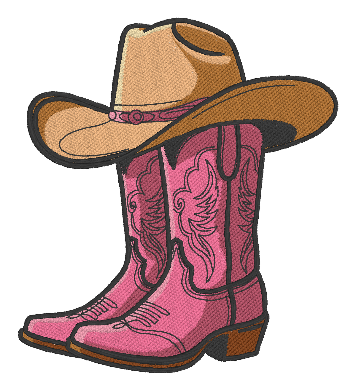 Pink Cowgirl Boots & Hat Embroidered Shirt | Western Gildan Tee | Custom Shirt Color