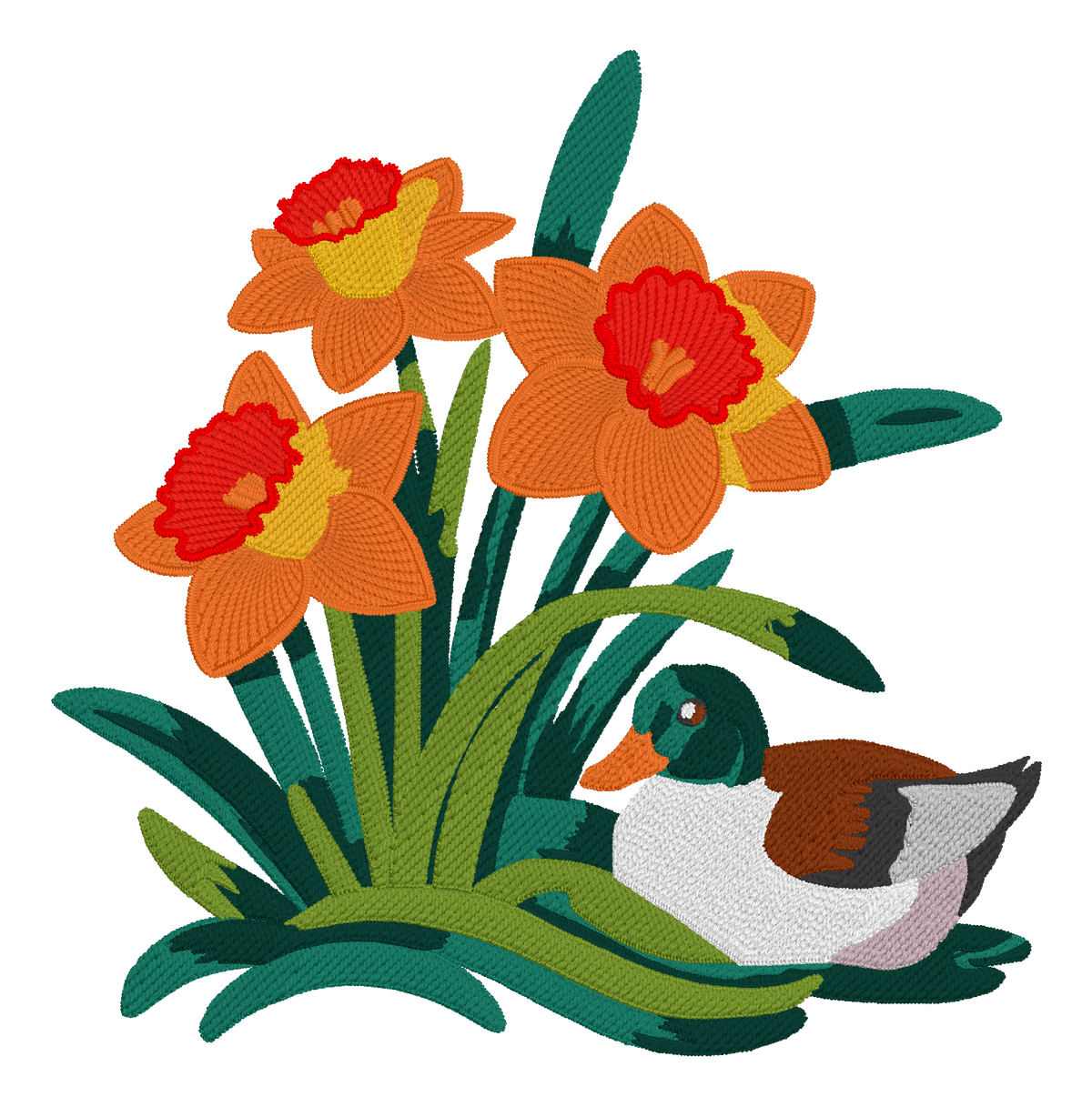Mallard Duck & Daffodils Embroidered Shirt | Spring Floral Gildan Tee | Custom Shirt Color