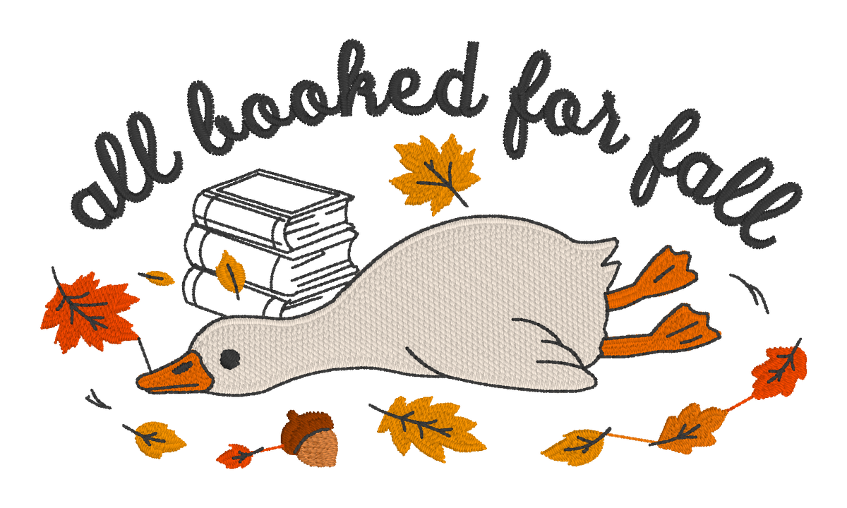 All Booked for Fall Goose Embroidered Shirt | Autumn Book Lover Gildan Tee | Custom Shirt Color
