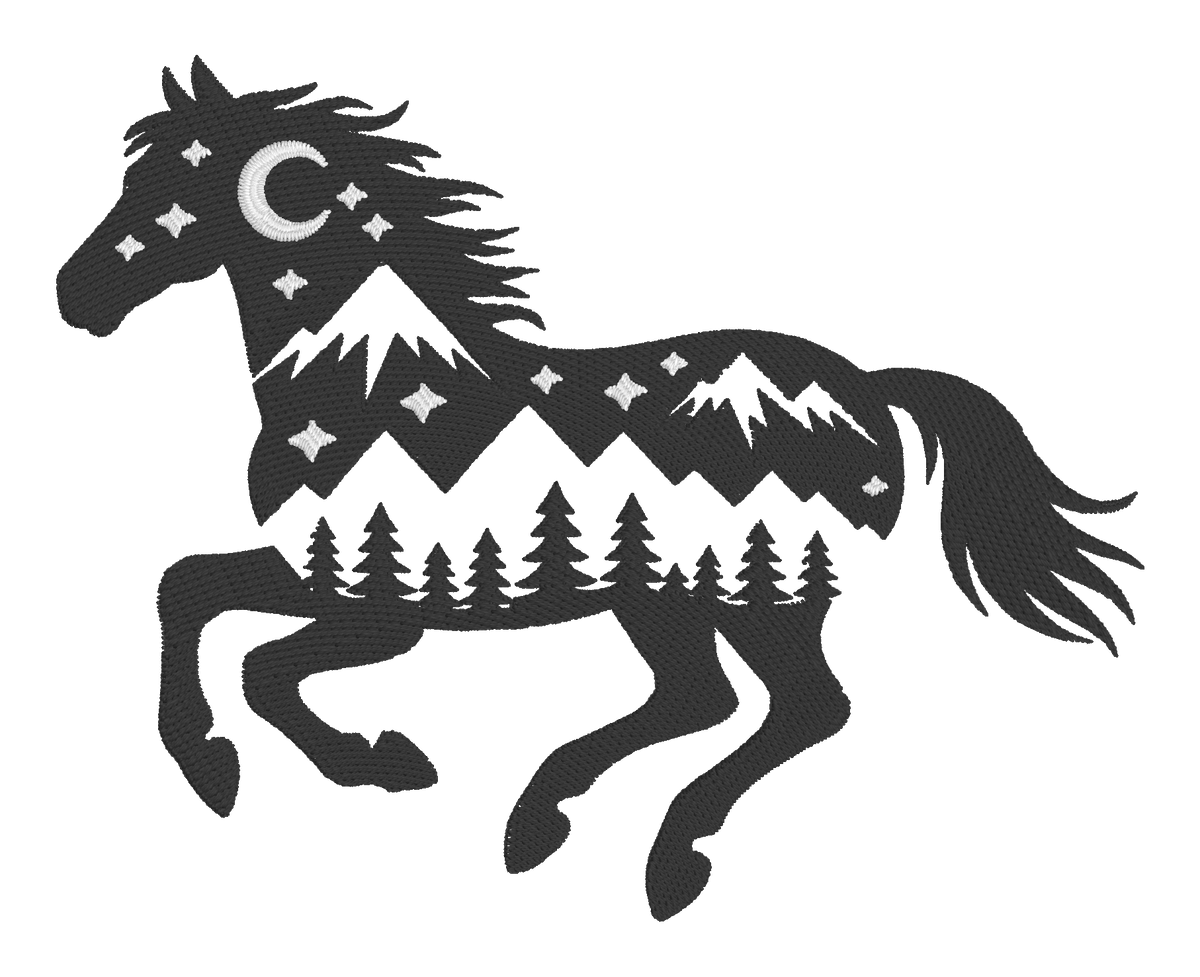 Moonlit Mountain Horse Embroidered Shirt | Running Horse Forest Gildan Tee | Custom Shirt Color