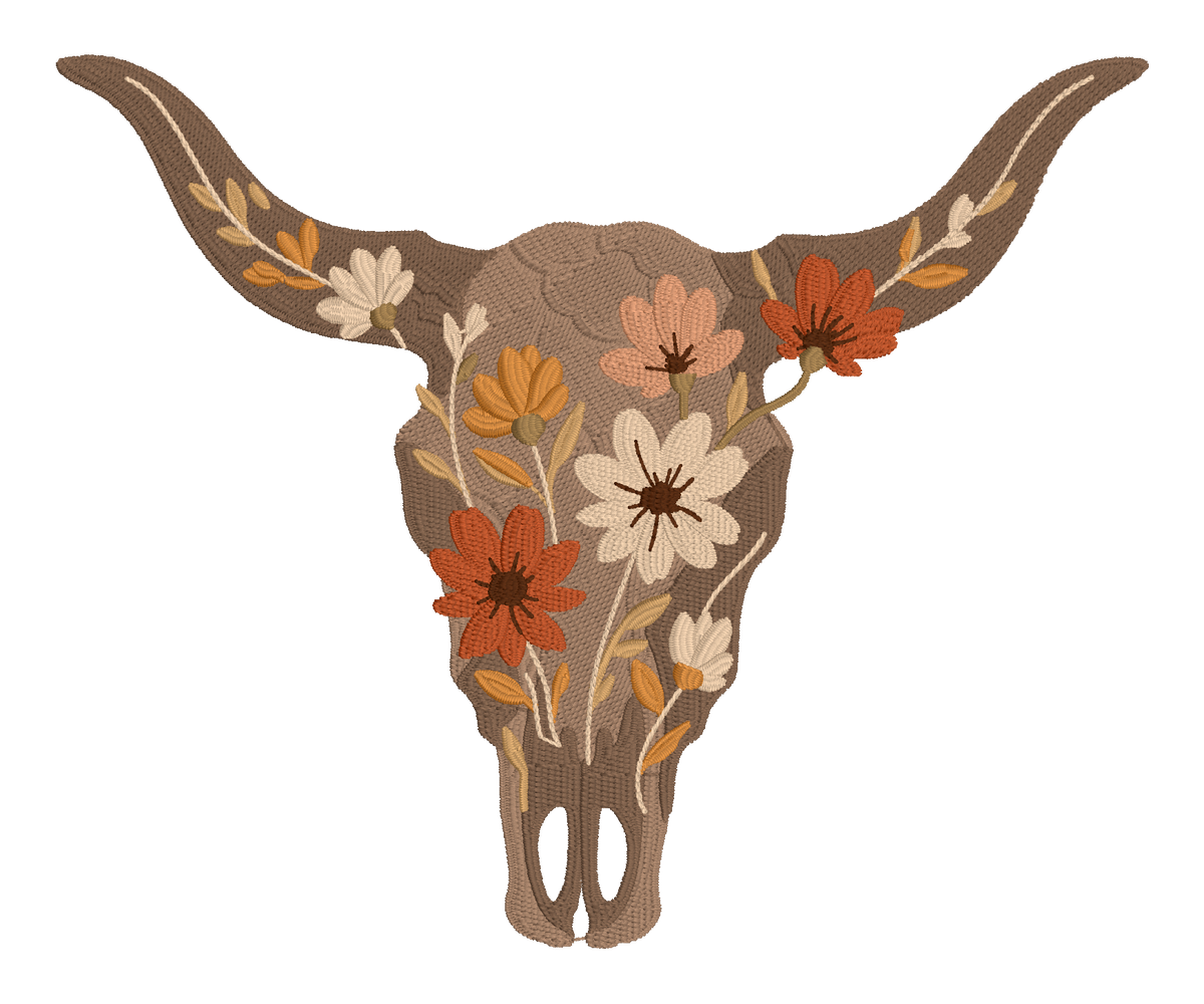 Floral Longhorn Skull Embroidered Shirt | Western Cowgirl Gildan Tee | Custom Shirt Color