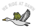 We Ride at Dawn Frog & Goose Embroidered Shirt | Funny Animal Gildan Tee | Custom Shirt Color