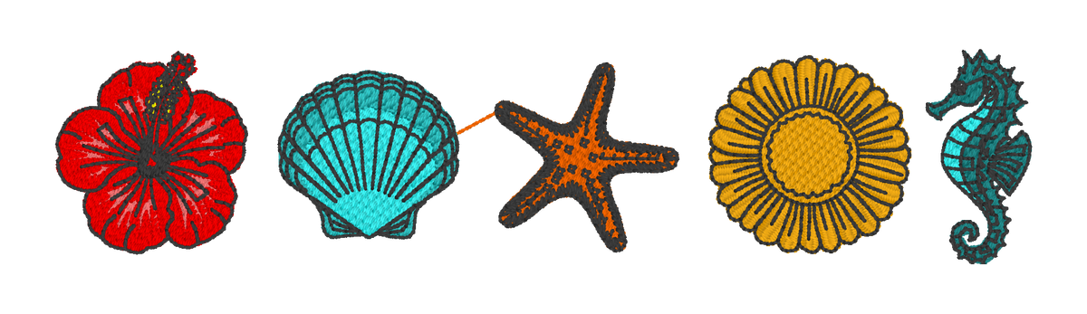 Tropical Ocean Embroidered Shirt | Hibiscus Seashell Starfish Seahorse Gildan Tee | Custom Shirt Color