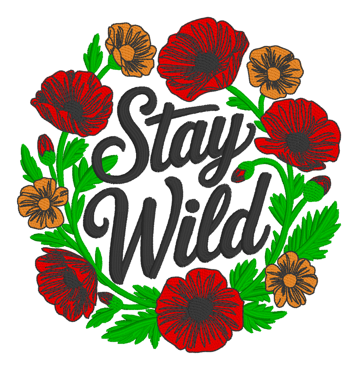 Stay Wild Floral Embroidered Shirt | Poppy Flower Gildan Tee | Custom Shirt Color